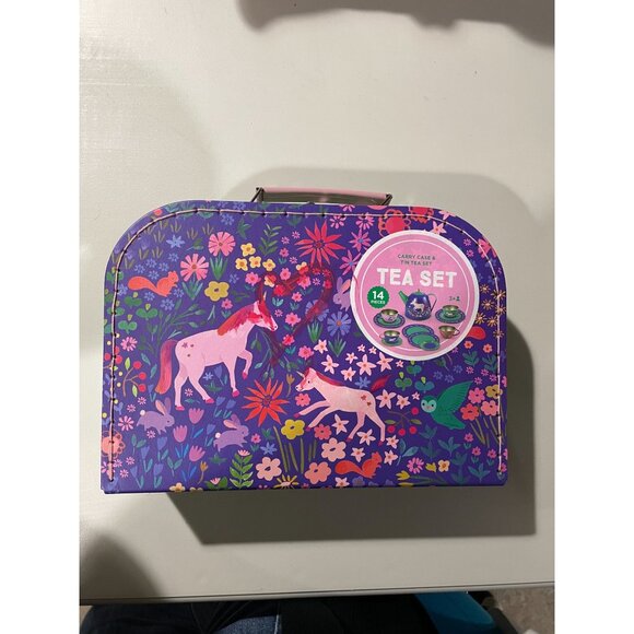 Unicorn Tin Tea Set With Carry Case - 14 Pieces - For Ages 3+ - By Crocodile Cre - Picture 2 of 5
